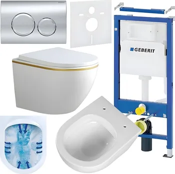 Klozet BPS-koupelny Podomítkový modul Geberit DuoFix s WC mísou PK-WH-GL-RIM-02 + ovládací tlačítko Delta 20 chrom