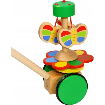 Dřevěná hračka BAREVNÝ ODRÁŽEDLO KOLOTOČ NA PROCHÁZKU NA TYČI DŘEVĚNÁ HRAČKA DÁREK