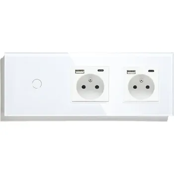 vypínač DOTYKOVÝ SKLENĚNÝ VYPÍNAČ JEDNODUCHÝ 1K WIFI TUYA + 2 ZÁSUVKY USB-C QC 20W