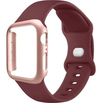 Pouzdro na hodinky PC + silikonový řemínek pro Apple Watch 38 mm Super ochranný set pevné pouzdro a měkký pásek kompatibilní s více modely Wine Red