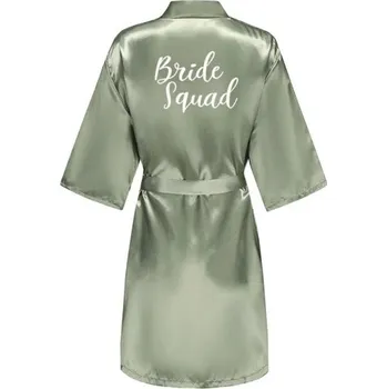 Dámské noční prádlo Zelený dámský svatební župan z umělého hedvábí Elegantní lehký župan na zavazování s nápisem BRIDE SQUAD Pohodlný oděv pro svatební tým XL