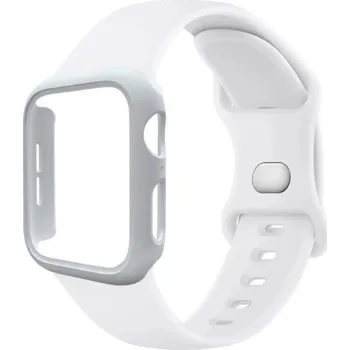 Pouzdro na hodinky + silikonový řemínek pro Apple Watch Series 10 42 mm Super ochranný set odolné pouzdro a flexibilní pásek kompatibilní modely bílá