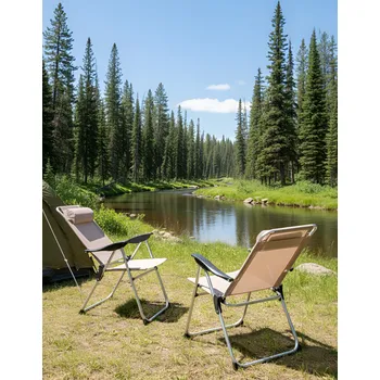 Sada 2 skládacích zahradních židlí béžová síťovina hliníkový rám nastavitelné opěradlo textilní potah matný povrch moderní venkovní Beliani
