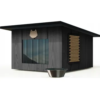 Pelíšek pro kočku Domeček pro kočky šedý - se škrabadlem + miska ZDARMA