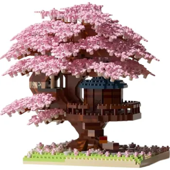 ostatní stavebnice Exkluzivní stavebnice třešňový stromový dům Velká velikost Mikročástice Klasický model Kreativní montážní stavební bloky pro tvoření a dekoraci růžová