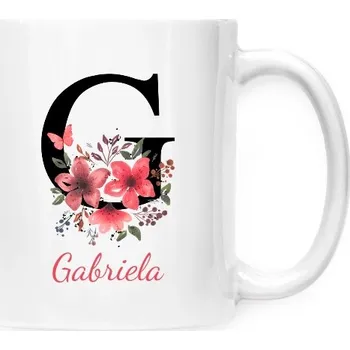 Hrnek malý bílý s potiskem Květinové písmeno G s upravitelným jménem