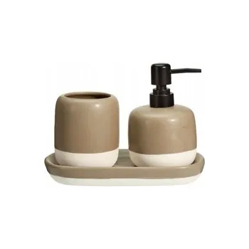 Dávkovač mýdla DÁVKOVAČ MÝDLA A KELÍMEK NA KARTÁČKY KERAMIKA HNĚDÝ 300 ML