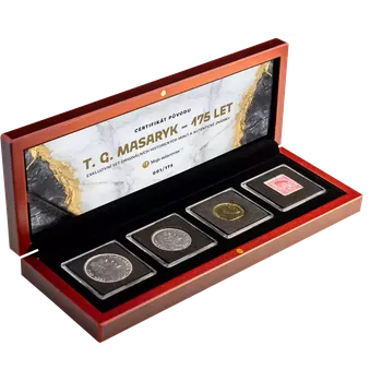 T. G. Masaryk - výroční set originálních historických mincí a autentické známky 10 g