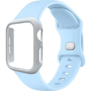 Pouzdro na hodinky + silikonový řemínek pro Apple Watch 42 mm Super ochranný set pevné pouzdro a měkký pásek kompatibilní s více modely modrá