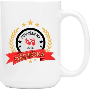 Hrnek velký s potiskem Povýšen na dědečka holčičky s upravitelným datem