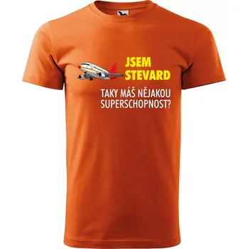 Pánské tričko Sablio Tričko s potiskem Jsem stevard, taky máš nějakou superschopnost? - oranžové S