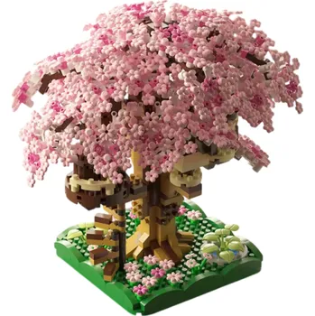 ostatní stavebnice Originální stavebnice třešňový stromový dům Mikročástice Malá montážní sada detailní klasický model Kreativní stavební bloky pro tvoření růžová