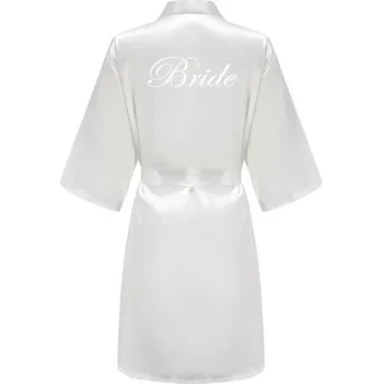 Dámské noční prádlo Dámský svatební župan z umělého hedvábí Župan na zavazování s nápisem BRIDE Elegance pro nevěstu Lehký pohodlný svatební doplněk bílá XL