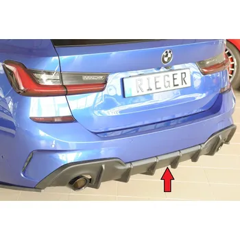 Nárazník Rieger vložka zadního nárazníku (pro vozy s tažným zařízením) pro BMW řada 3 G21 touring, plast ABS bez povrchové úpravy, pro orig. koncovky vlevo/vpravo (průměr 90 mm)