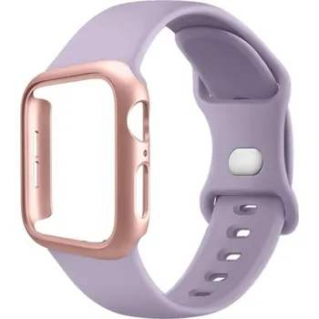 Pouzdro na hodinky + silikonový řemínek pro Apple Watch 44 mm Super ochranný set odolné pouzdro a měkký pásek kompatibilní s více modely světle fialová