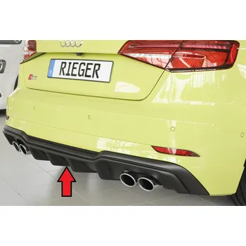 Nárazník Rieger vložka zadního nárazníku pro Audi A3 S3 8V 3-dvéř. (hatchback 8V1), 5-dvéř. (sportback 8VA) po faceliftu, plast ABS bez povrchové úpravy, pro orig. dvojité koncovky na obou stranách 4x90x72 mm