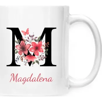 Hrnek malý bílý s potiskem Květinové písmeno M s upravitelným jménem