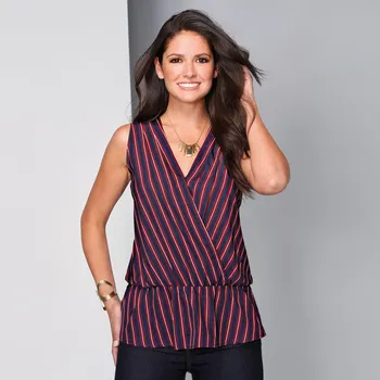 Dámská halenka Proužkovaný halenkový top modrý potisk 4XL