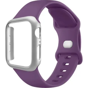 Pouzdro na hodinky + silikonový řemínek pro Apple Watch 42 mm Super ochranný set pevné pouzdro a měkký pásek kompatibilní s více modely Purple