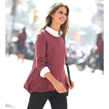 Dámský svetr Pulovr s rozparky a ažurou růžová S