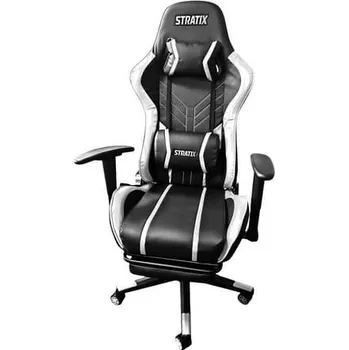 Herní masážní židle bílá s podnožkou