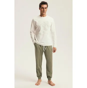 Pánské pyžamo Pánské pyžamo Henderson s dlouhým rukávem- 100% bavlna, krém 3xl i384_32136921