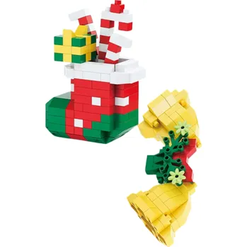 ostatní stavebnice Vánoční mikro stavebnice Ponožky s dárky 40 x 22 x 56 mm a Vánoční zvony 24 x 32 x 78 mm DIY sestavovací bloky 250 ks Stolní dekorace pro zimní atmosféru