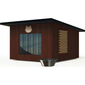 Pelíšek pro kočku Domeček pro kočky teak - se škrabadlem + miska ZDARMA