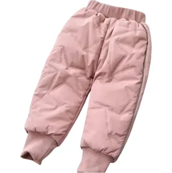 Dívčí kalhoty Dětské zimní nepromokavé kalhoty Unisex Teplé bavlněno-kašmírové kalhoty s motivem hvězd Elastický pas pohodlné zimní oblečení na ven růžová 2