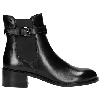 Dámské polobotky Černé Kožené Dámské Kotníčkové Boty Na Širokém Podpatku Wojas 5535551 38