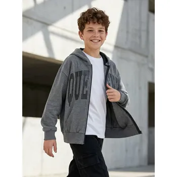 Chlapecká mikina Sinsay - Oversize mikina na zip s kapucí - šedá - 490FC-90M - 490FC-90M-152