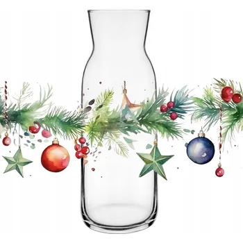 Skleněná Karafa 1L 1000ml Vánoční Džbán Dekorace na Stůl na Vodu Džus