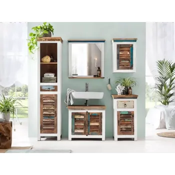 Koupelnový nábytek Masivní koupelnová skříňka Perth z recyklovaného dřeva, lakovaná, bílá / barevná