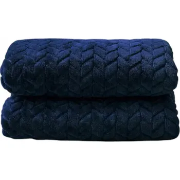 Přehoz na lůžko Deka Jodełka Pled Přehoz na Postel Pohovka Gauč Měkká TMAVĚ MODRÁ 200x220