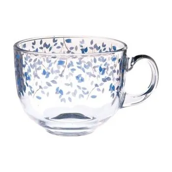 Skleněný hrnek - modré květy, 500ml, 6/36