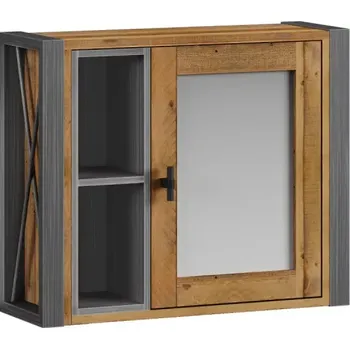 Koupelnový nábytek Masivní koupelnová zrcadlová skříňka Detroit z recyklované borovice, lakovaná, hnědá – 60×20×50 cm