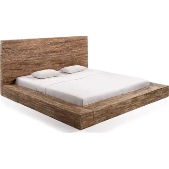 Postel Masivní postel z mangového dřeva, pruhovaná, lakovaná, hnědá