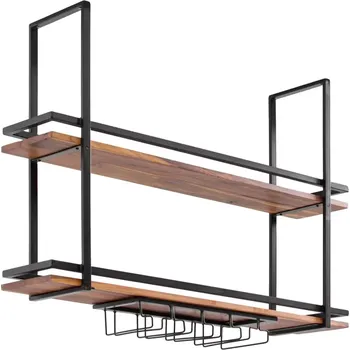 police Masivní závěsná police Aro z kovu a dřeva, lakovaná, hnědá – 120 cm