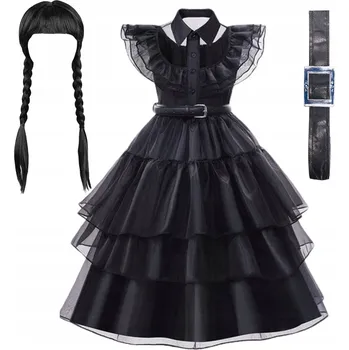 Karnevalový kostým Šaty Wednesday M 120-130 pásek paruka kostým kostým převlek