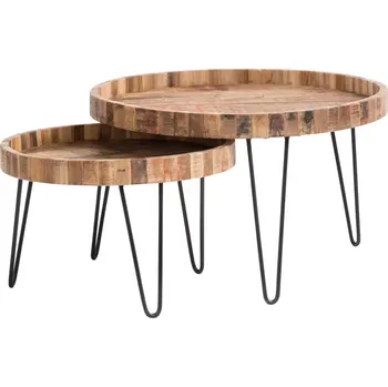 Konferenční stolek Sada 2 masivních konferenčních stolků Corby z recyklovaného tvrdého dřeva, hnědá, kulatá