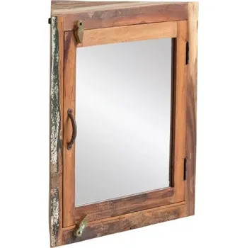 Koupelnový nábytek Masivní rohová zrcadlová skříňka Sumana z recyklovaného dřeva, lakovaná, hnědá – 65×30×65 cm