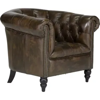 Křeslo Masivní křeslo Chesterfield Shelford z pravé kůže, hnědé