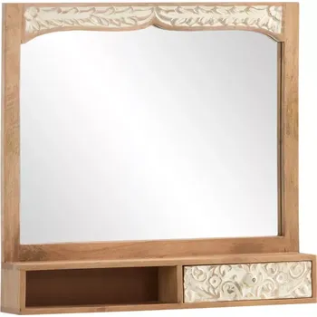 Zrcadlo Masivní koupelnové zrcadlo Delhi z mangového dřeva, lakované, hnědé – 80 cm