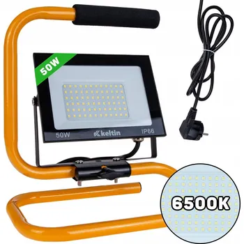 LED reflektor 50W se stativem, stavební PŘENOSNÝ + KABEL, studená bílá 6500K
