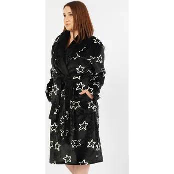 Dámský župan Vienetta Dámský župan dlouhý Stars - vyp Barva: Černá, Velikost: XL