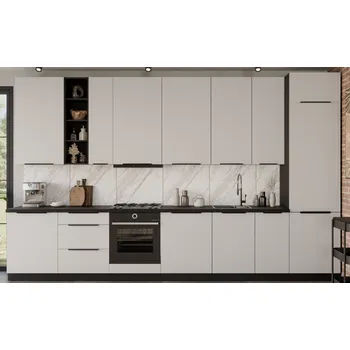 Kuchyňská linka Kuchyňská linka ARIA, sestava A 2, 390 cm, 15 skříněk, bílá​/černá