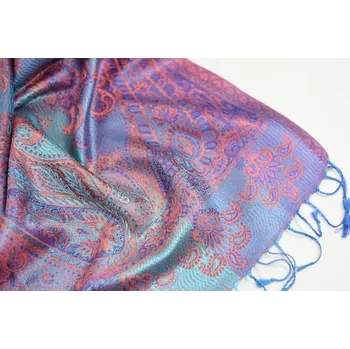 Šála Hedvábná šála Jamawar střední - Tyrkysová a nebesky modrá s ornamenty 2