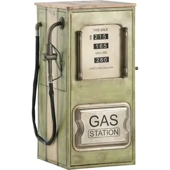 Barový stolek Masivní barový regál Gas Station z mangového dřeva a kovu, lakovaný, zelený – 48×50×102 cm