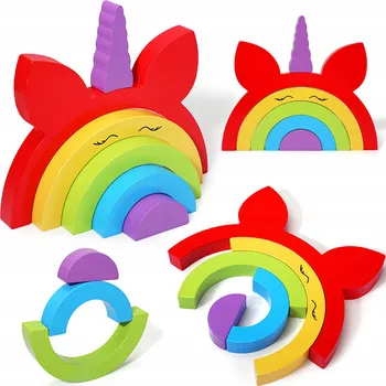 ostatní stavebnice LOGICKÁ HRA TŘÍDIČKA DREVENÁ DUHA JEDNOROŽEC BAREVNÉ STAVEBNICE