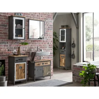 Koupelnový nábytek Masivní koupelnová skříňka Pinetown z mangového dřeva, lakovaná, vícebarevná